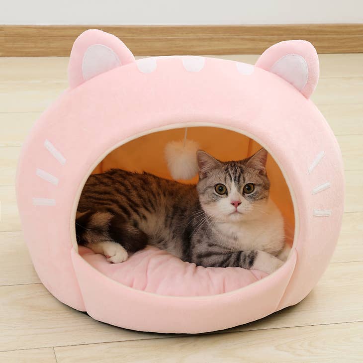 Rose Cabane pour chat en forme de chat - 2 coloris
