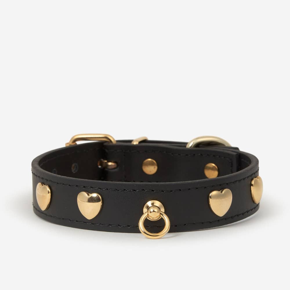 Harnais-colliers-laisses Collier noir avec clous coeur