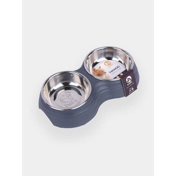 Gamelle double pour chat - Twinoo - Gris Anthracite