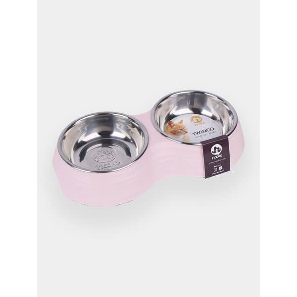 Gamelle double pour chat - Twinoo - Rose