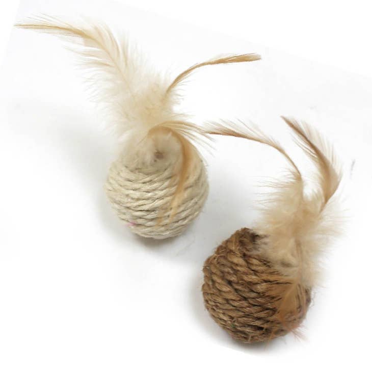Jouet pour chat - Balle à cordes avec plume